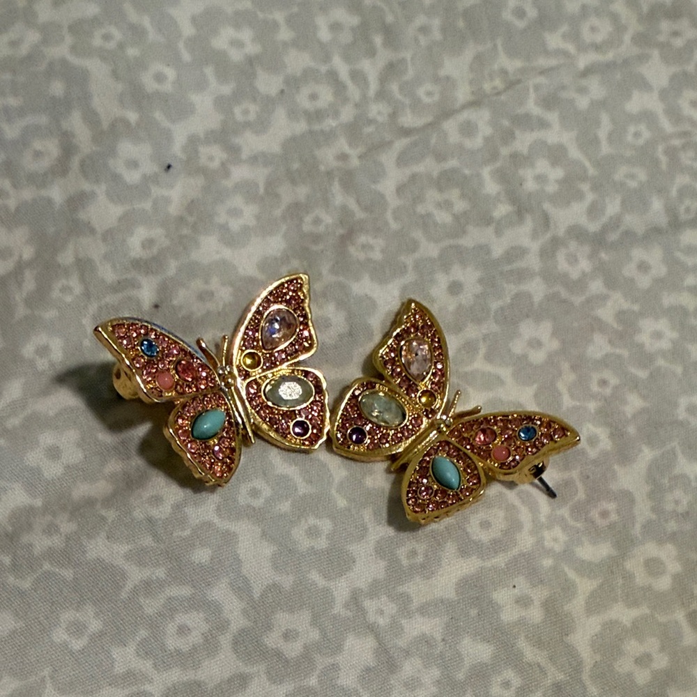 James Avery Gold-Tone Pink Butterfly Crystal Stud Earrings